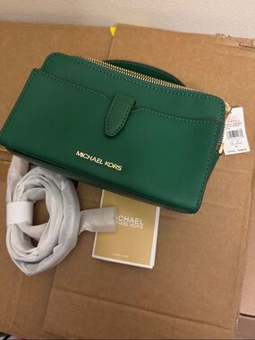 Michael Kors Emerald Green Saffiano Crossbody Bag with Gold Hardware